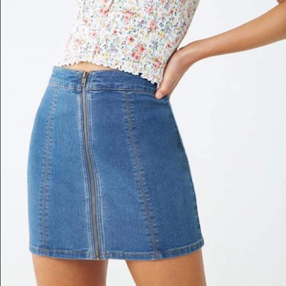 Zip-Up Denim Mini Skirt